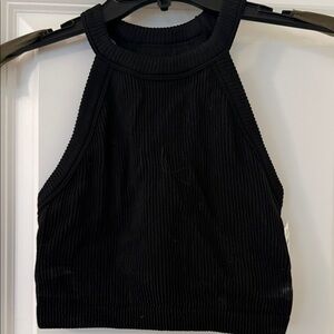 Aerie Black Textured Crop Top